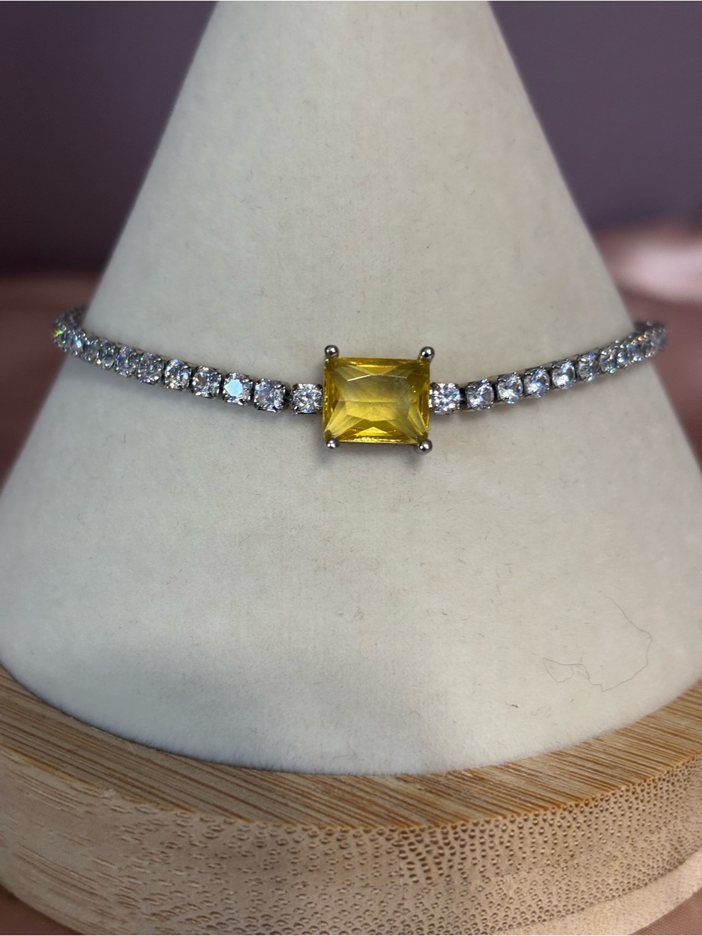 Yellow Square-Cut Tennis Bracelet with Clear Crystal Accents